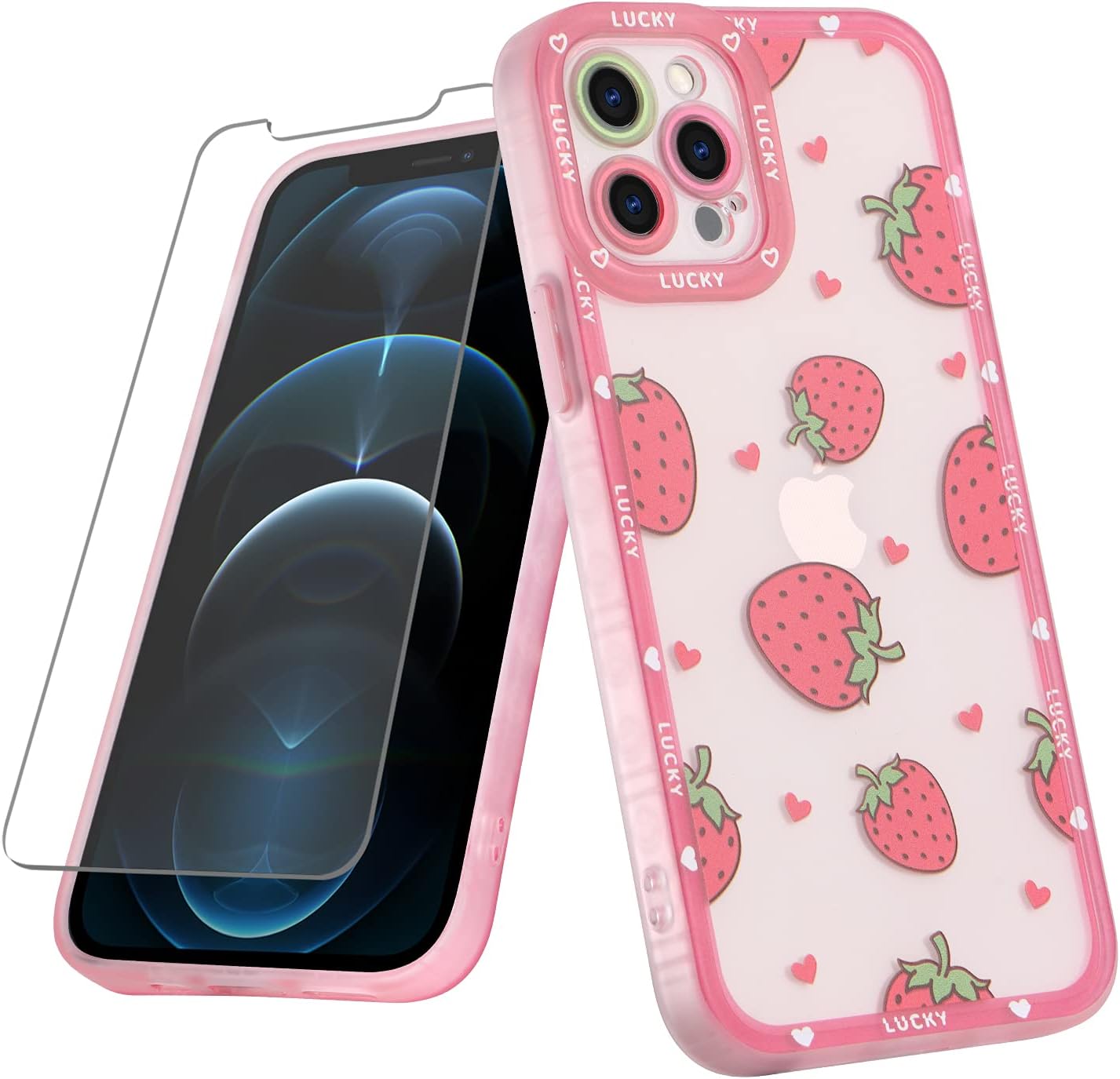 MZELQ – Funda compatible con iPhone 12 Pro, funda para iPhone 12 Pro de suave poliuretano termoplástico con bonito diseño de fresas rojas para niñas