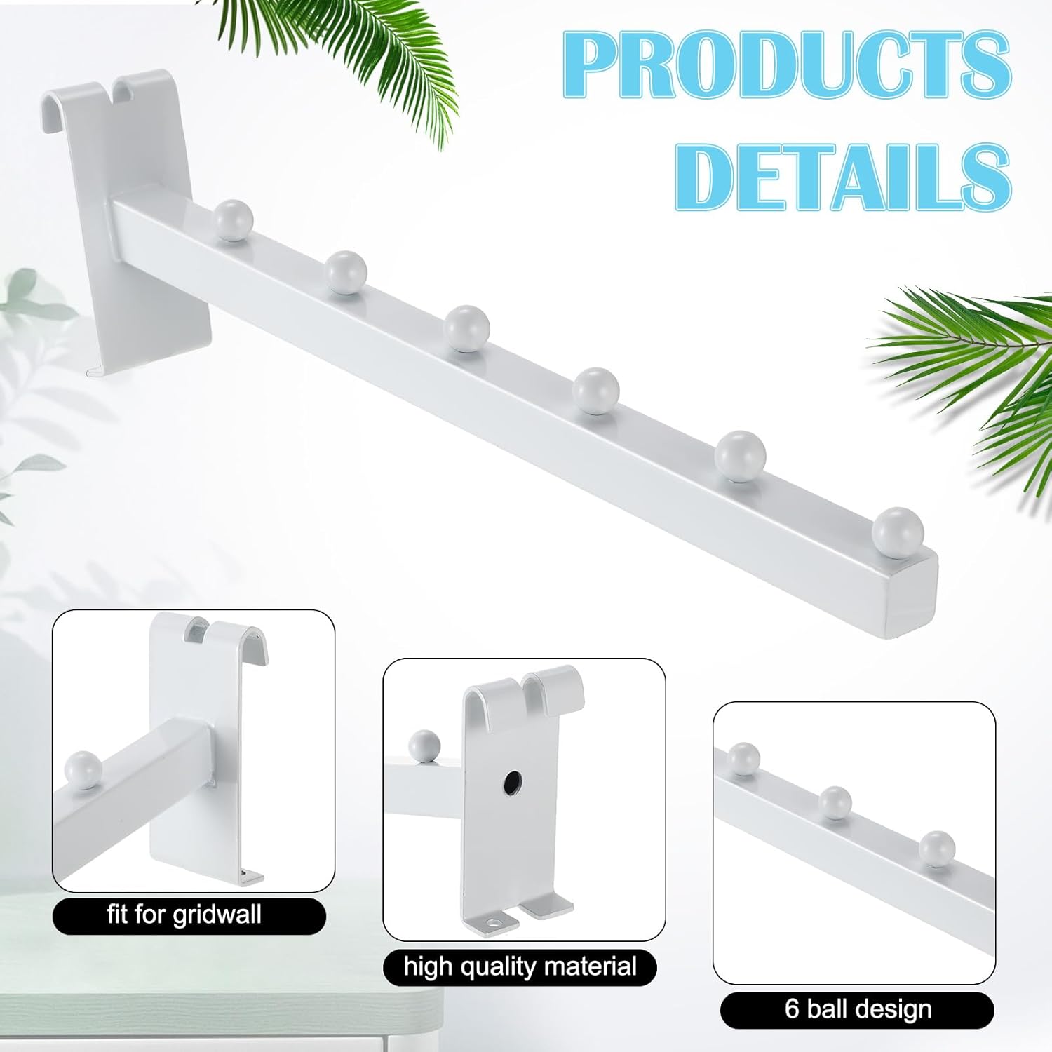 Zonon Paquete de 10 ganchos de pared de 6 bolas para pared de rejilla y rejilla de alambre, ganchos de pared de rejilla de 12 pulgadas para mostrar