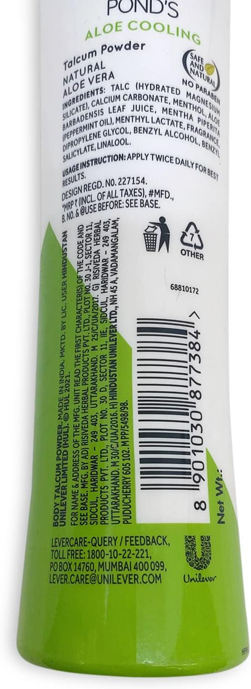 Polvo de talco de enfriamiento de aloe Ponds, botella de 3.53 oz