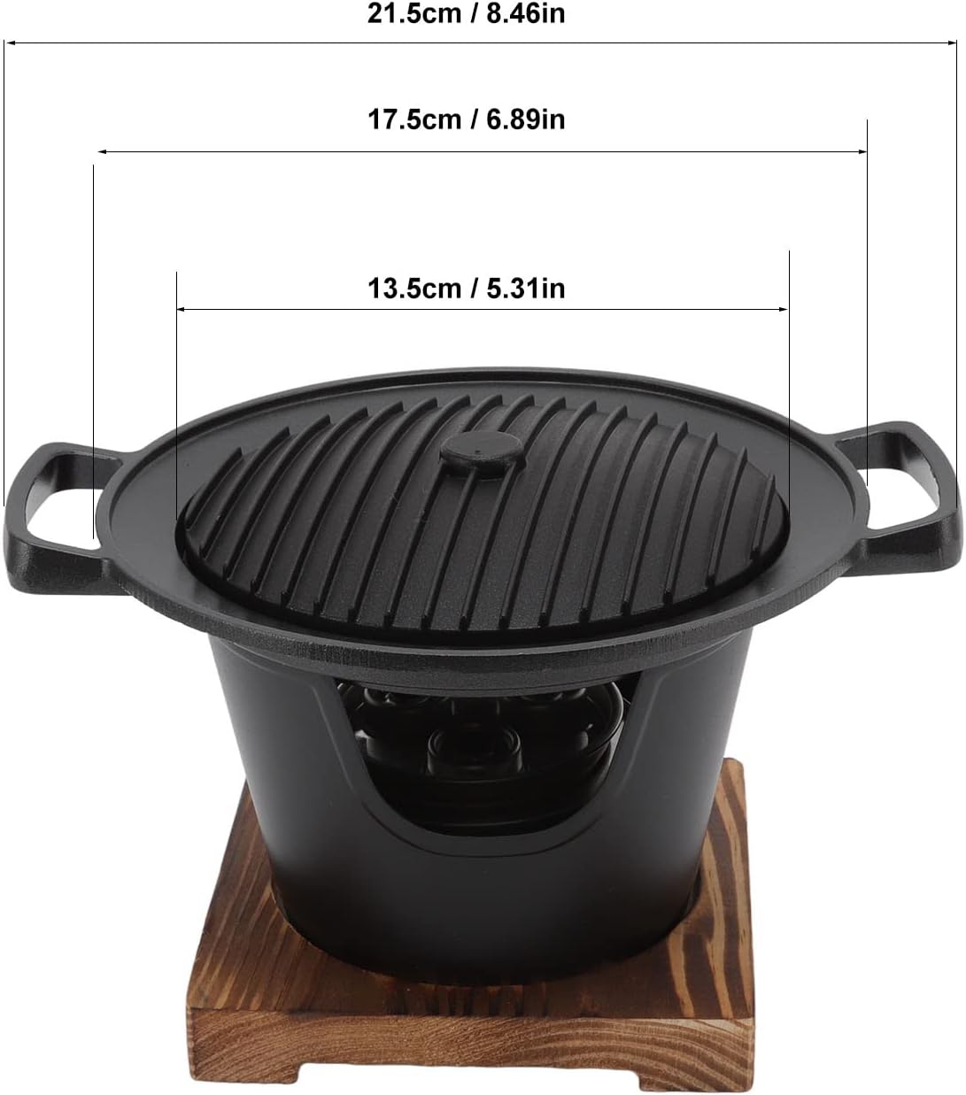 Parrilla de carbón, parrilla de carbón portátil Hibachi japonesa con base de madera, 8.46 x 6.89 x 5.31 pulgadas, parrilla portátil sin humo de