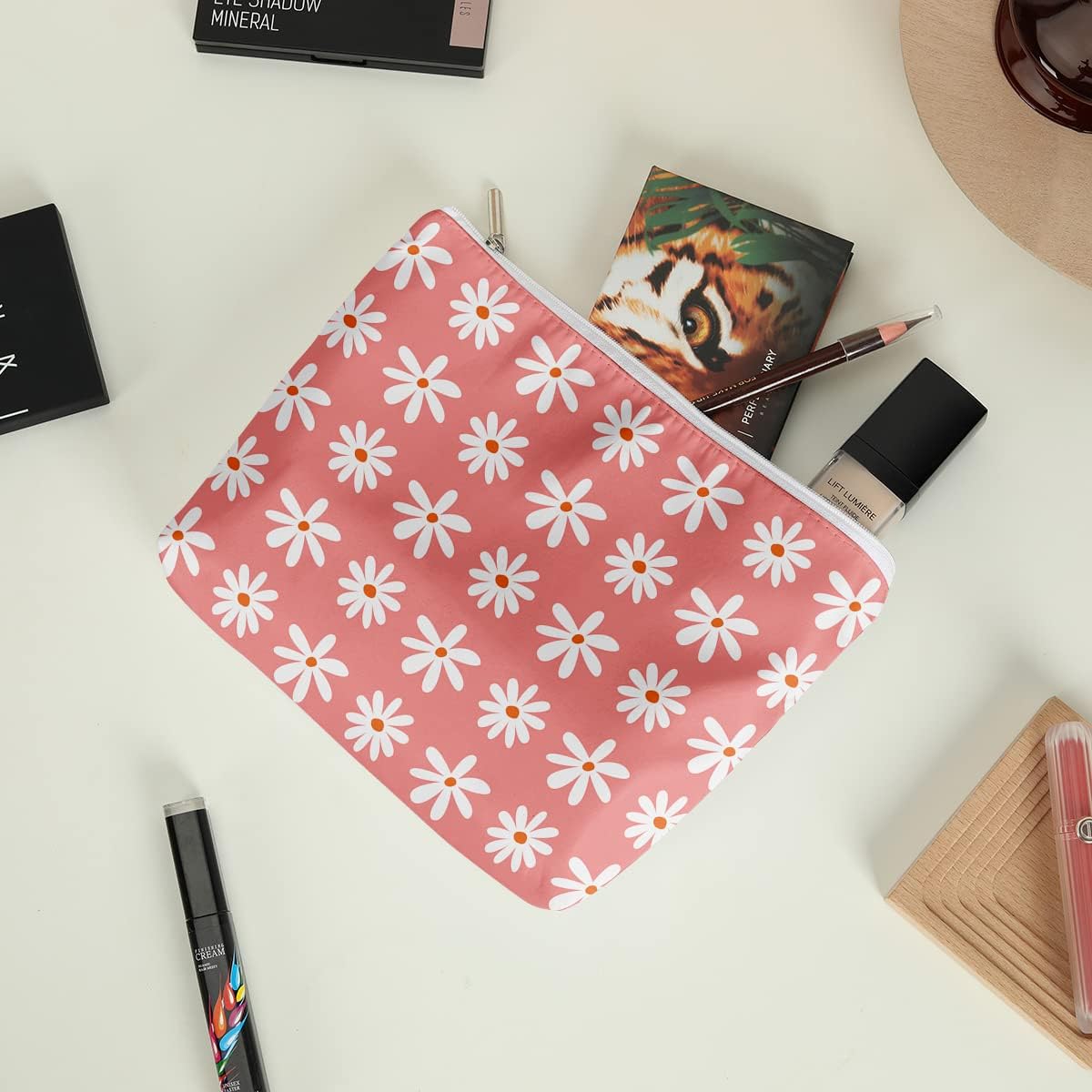 zcyxuuw Bolsa de maquillaje impermeable, bolsa de viaje para cosméticos, bolsa de aseo para mujer, flor retro hippie arco iris, decoración de