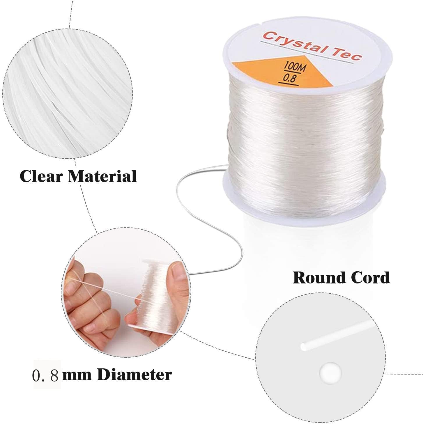 Hilo elástico de 0.031 pulgadas para pulseras, 3 rollos de cordón elástico, cuerda elástica de cuentas de cristal para pulseras, cuentas y
