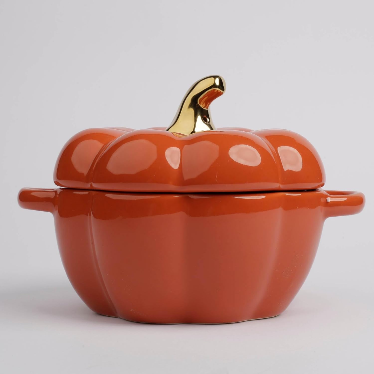 Plato de cerámica antiadherente en forma de calabaza  Mini tazón con asas y tapa  Ollas de vajilla modernas y creativas para servir, cocinar y