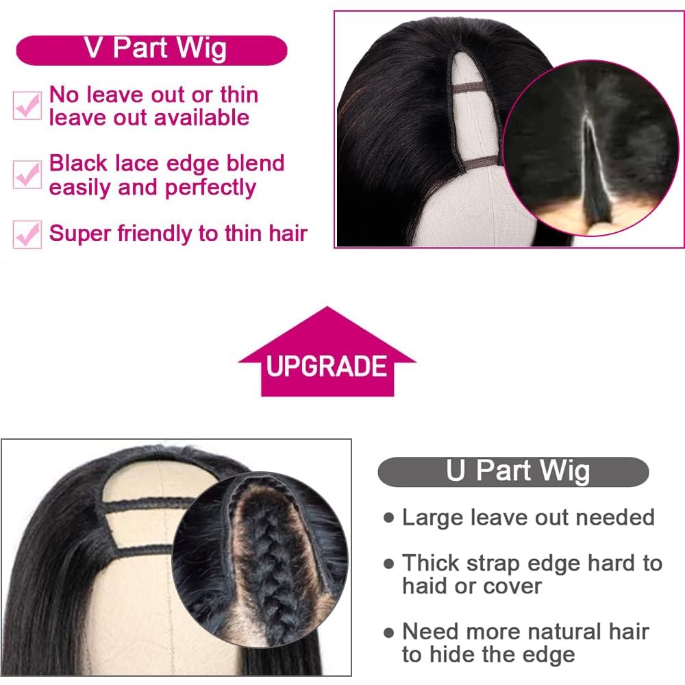 Pobokix Pelucas de cabello humano virgen brasileño lacio con reflejos degradados, con parte en U, 180% de densidad, sin pegamento, con clip de