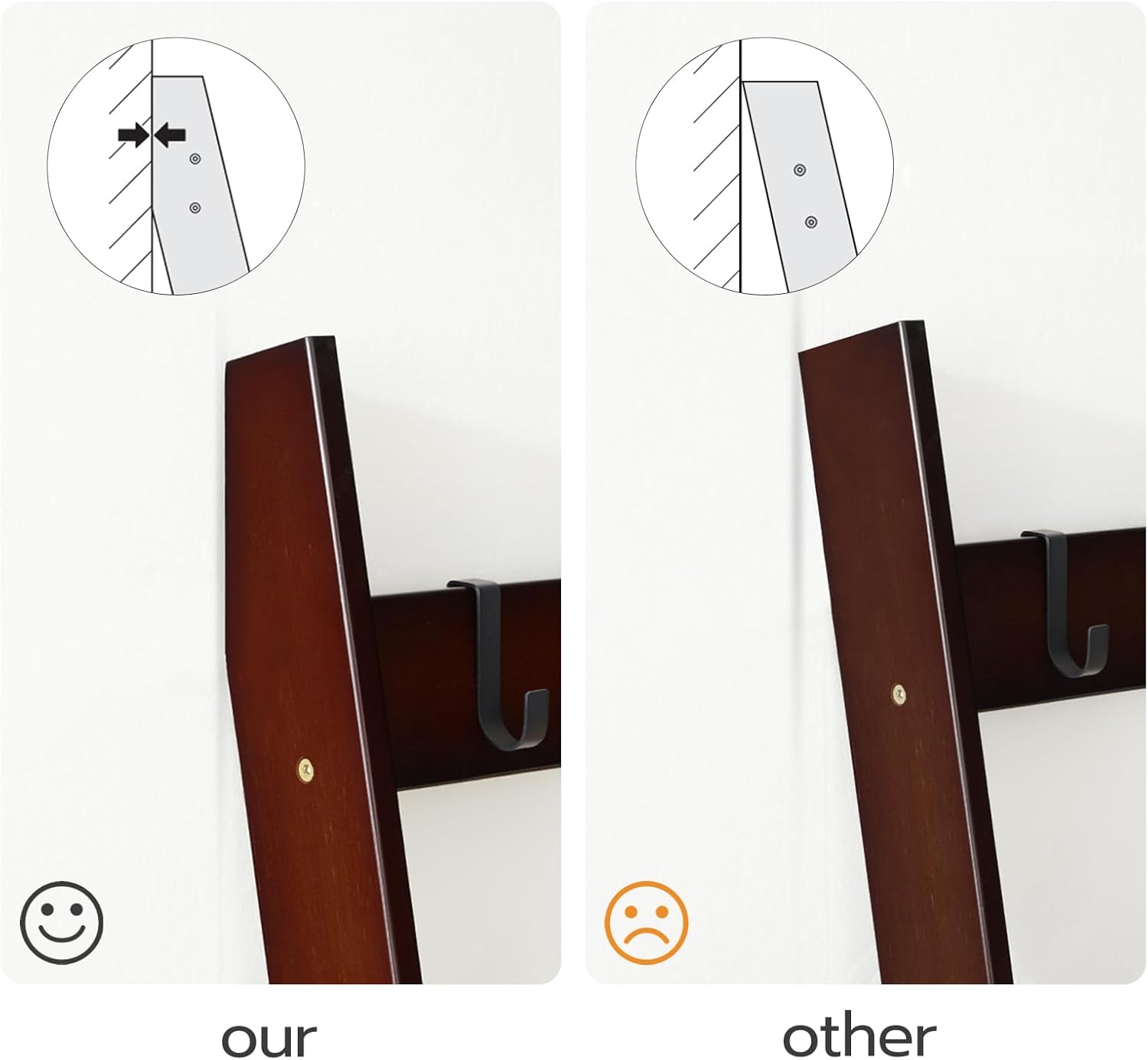 Escalera para manta para sala de estar y dormitorio, toallero de pared de 5 niveles para baño, estante decorativo de escalera con 4 ganchos
