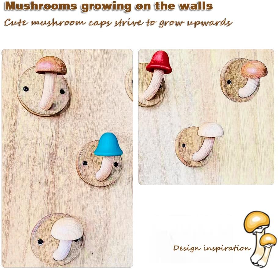 Fun – Gancho de madera con forma de hongo para abrigo, gancho de madera maciza no perforado, gancho de puerta de baño para cocina, baño, guardarropa