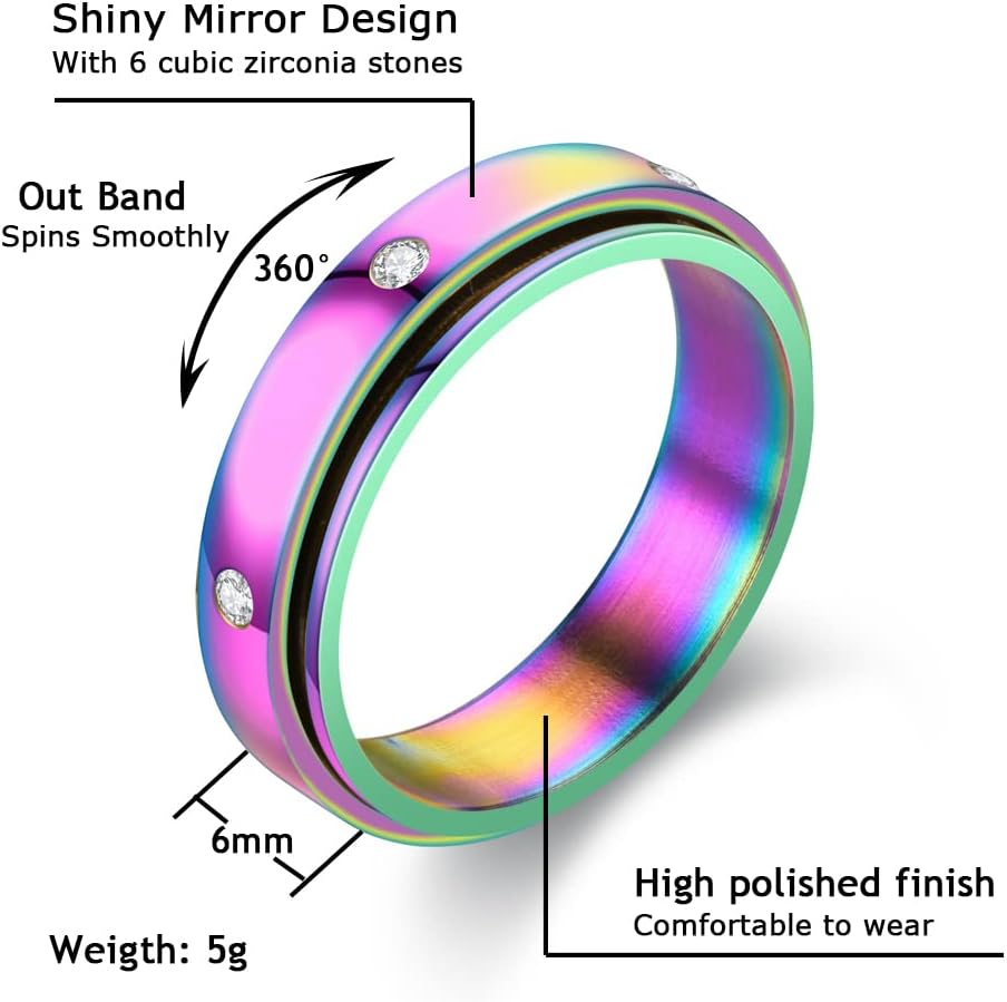 fekang Anillos de ansiedad para mujeres, anillos giratorios para aliviar el estrés, anillos giratorios para adolescentes y niñas, 4 anillos de acero