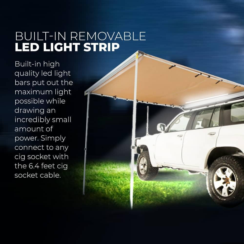 KICKASS Toldo resistente de 6.5 x 8 pies, con tira de luz LED, montado en el automóvil, fácil de instalar, perfecto para furgonetas, velocistas,