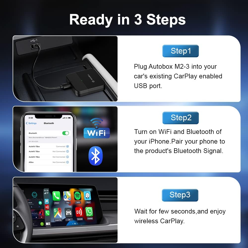 Adaptador inalámbrico Apple CarPlay, velocidad más rápida, conexión automática, Plug & Play, configuración súper fácil, para coches CarPlay con