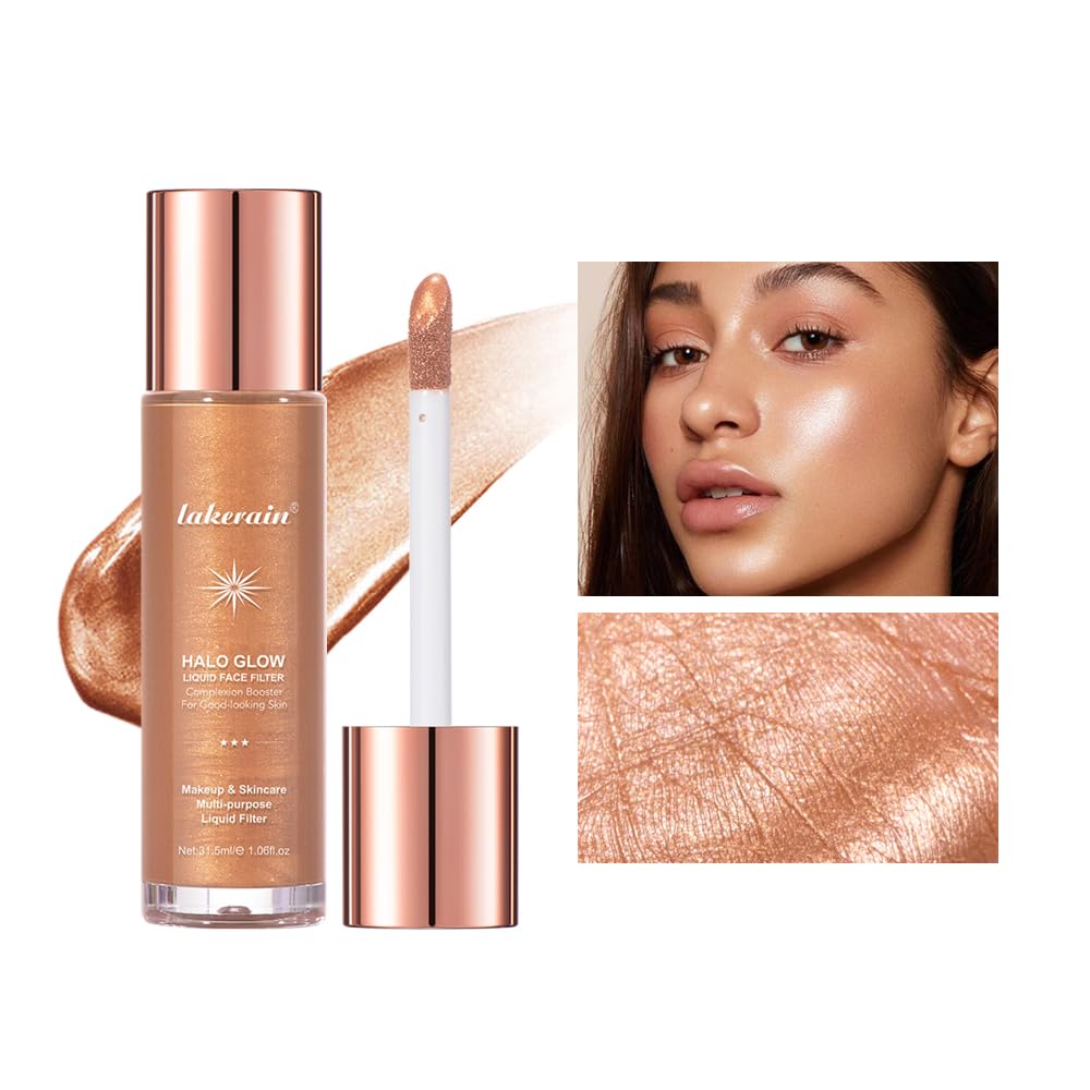 Filtro líquido Halo Glow  Maquillaje resaltador líquido Body Glow Shimmer para la cara  Acabado brillante natural, iluminador facial ligero