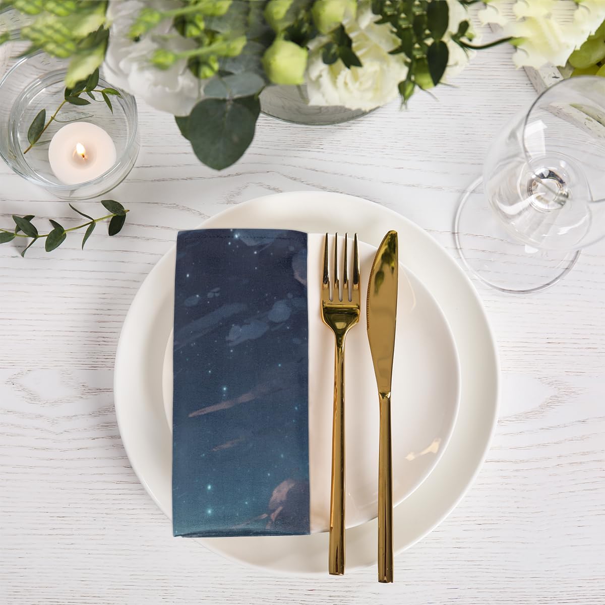 Cloth Napkins Set of 6 Starry Night 20×20 Inch Cloth Napkins Lovers Washable Reusable Kitchen Dinner Napkins Table Decor for Wedding, Holiday Party,