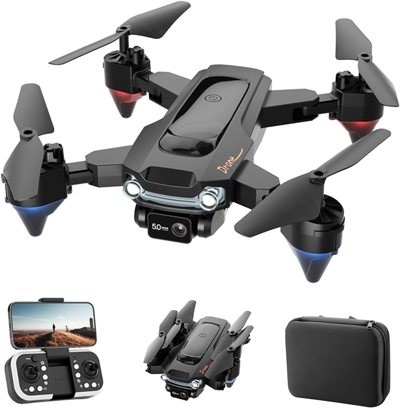 Gbsell Dron con cámara doble Fpv HD de 1080p con motor sin escobillas, mosca circular, modo de retención de altitud sin cabeza, ajuste de velocidad