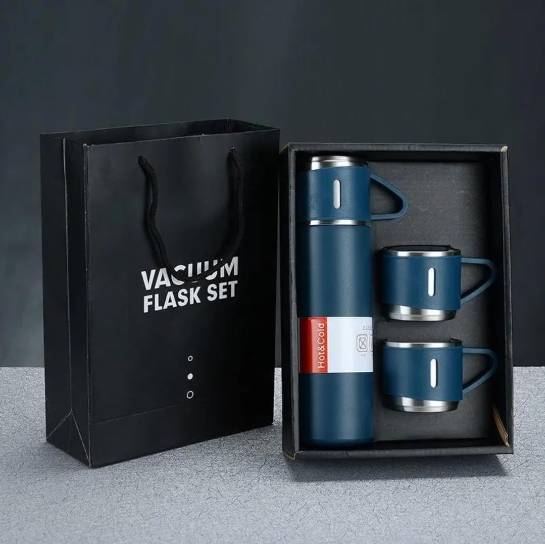Juego de 3 botellas aisladas de acero inoxidable y vasos de agua, moderno juego de botellas aisladas al vacío, dura hasta 12 horas, botella de