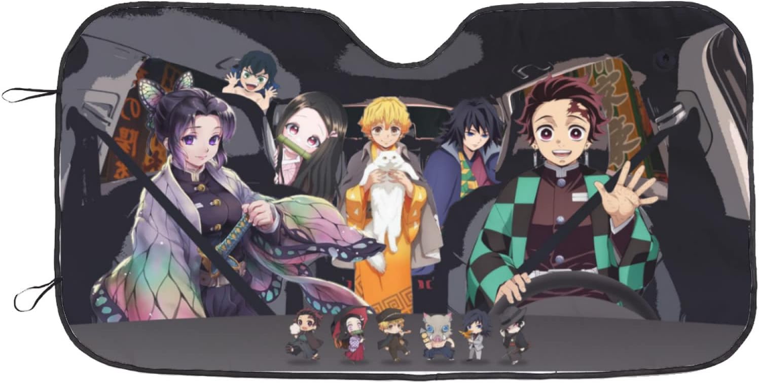 Parasoles plegables de anime para parabrisas de automóvil, ajuste universal, 51.2 x 27.5 pulgadas, mantiene tu vehículo fresco, UV y reflector de