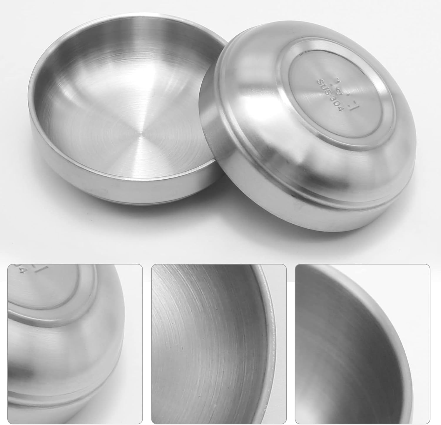 4 platos grandes de acero inoxidable para salsa de 4.7 pulgadas, platos de doble cubierta, platos de acero inoxidable 304 de 4.3 onzas para aceite,