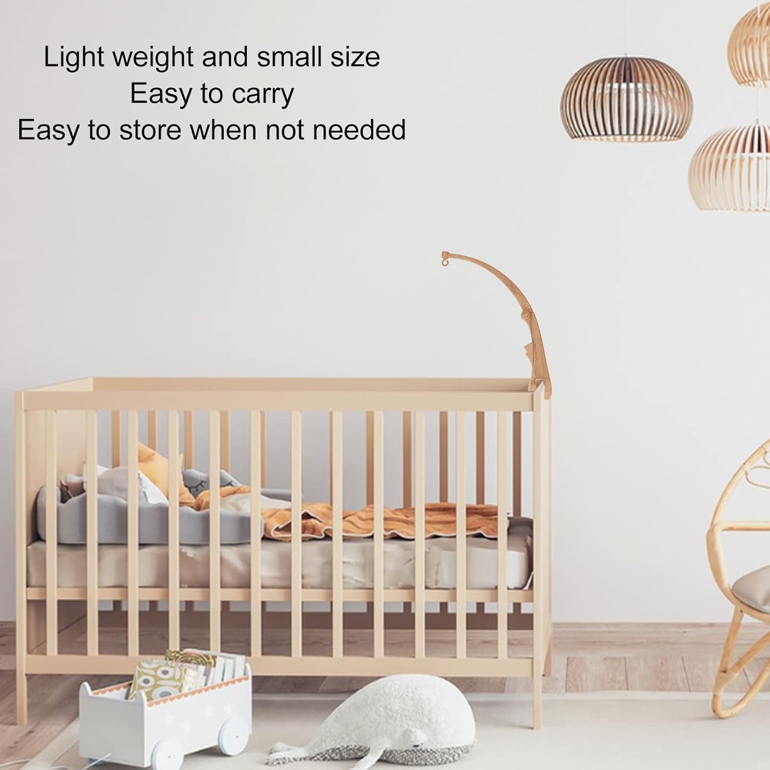 Brazo móvil para cuna de imitación de madera, de grano plegable para cuna, accesorios de juguetes