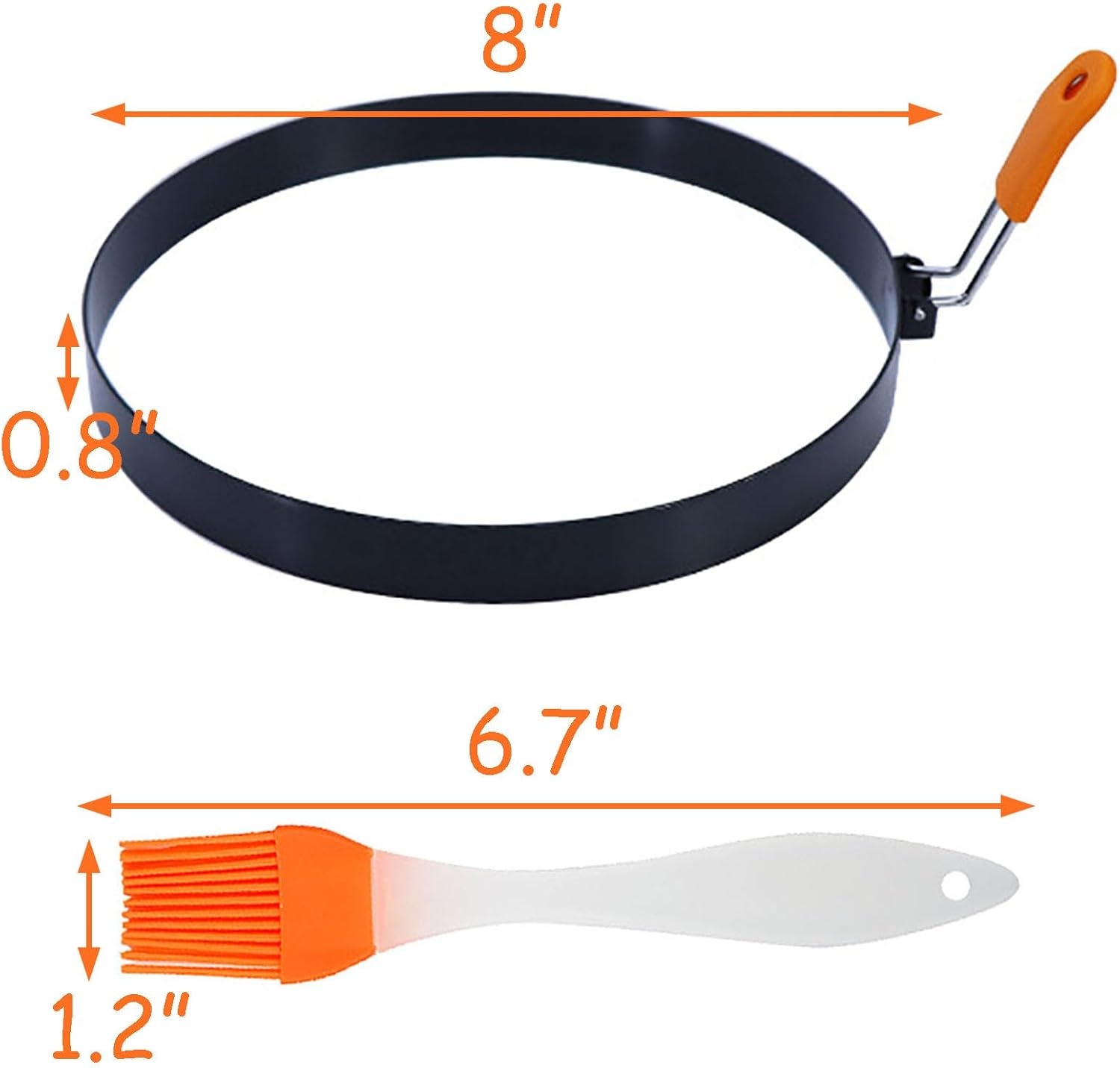 Molde para panqueques de 8 pulgadas, paquete de 2 anillos para tortitas de tortilla, antiadherentes, de acero inoxidable, redondos, con mango