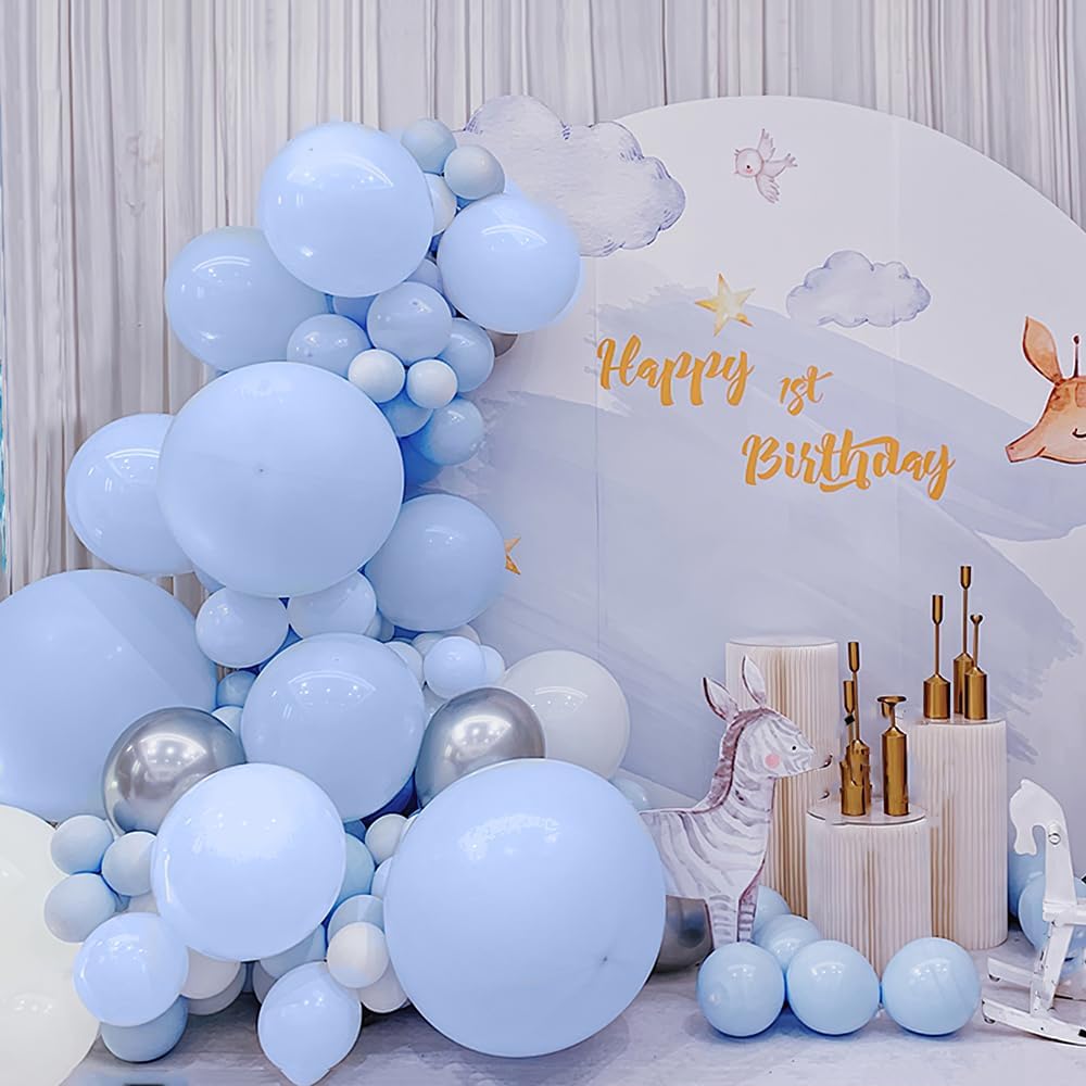 122 globos azules de diferentes tamaños de 36, 18, 12, 10 y 5 pulgadas, kit de arco de globos azul claro, globos extra grandes para baby shower,