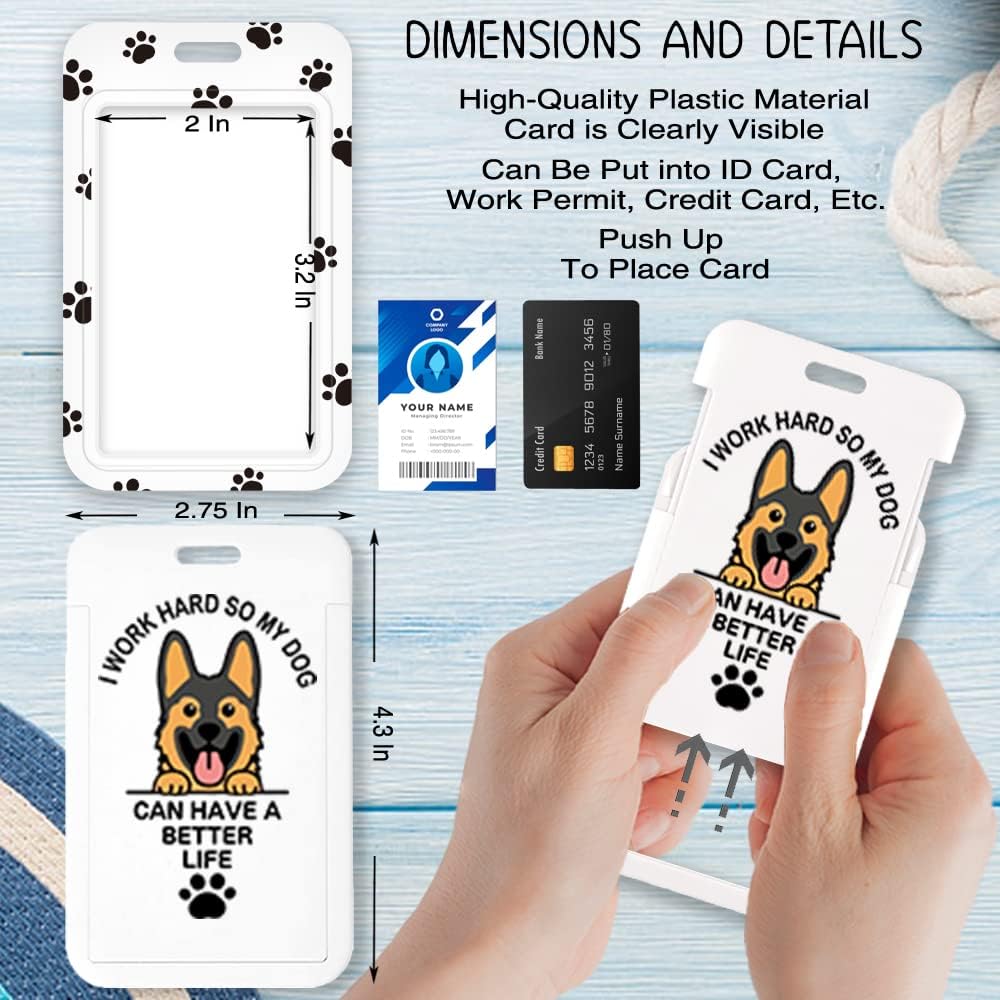 ZBBFSCSB Juego de tarjetas de identificación con texto en inglés “I Work Hard So My Dog Can Have A Better Life”, soporte retráctil para carrete de