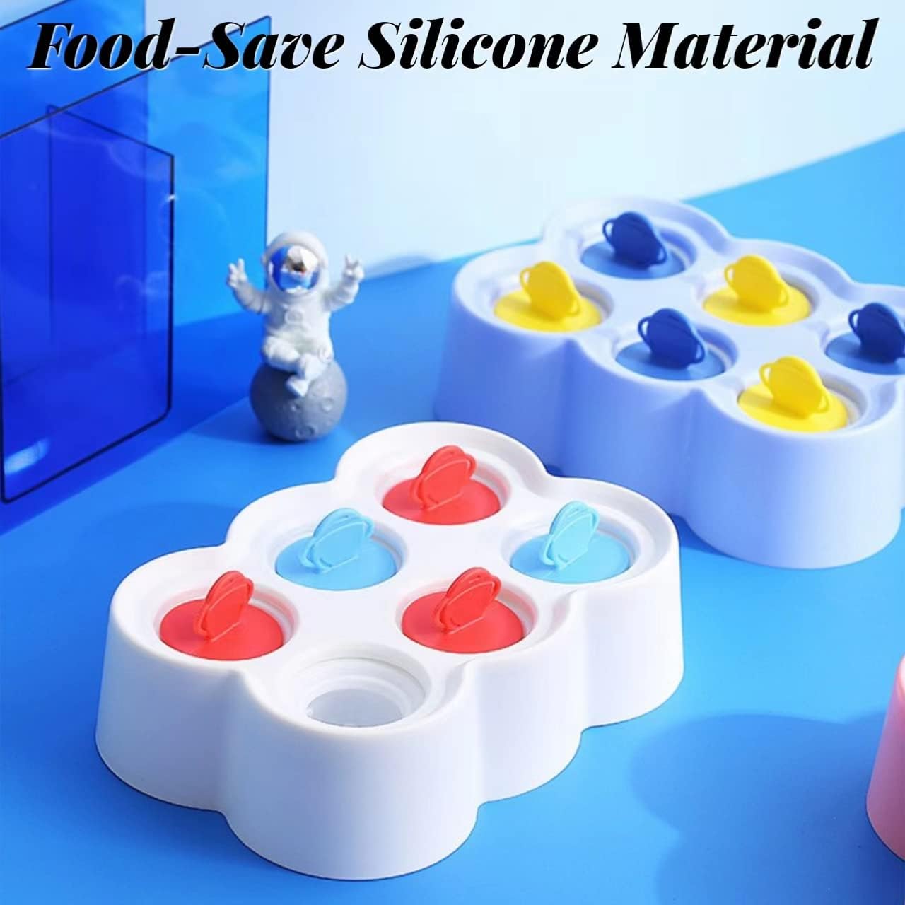 Space Astronauts – Juego de 6 moldes de silicona para hacer paletas de helados, moldes de helado congelados, accesorios de cocina, fácil liberación,