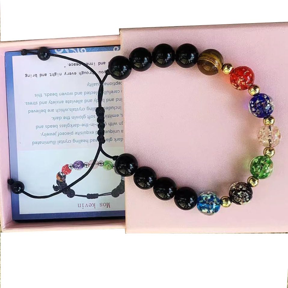Luminous glass bead healing crystal luminous beaded bracelet (Glow in the dark bracelet)