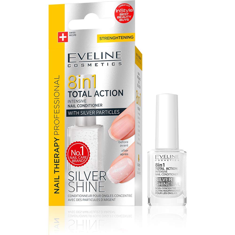 Total Action – Acondicionador intensivo de terapia de uñas 8 en 1 con brillo plateado (0.4 fl oz)
