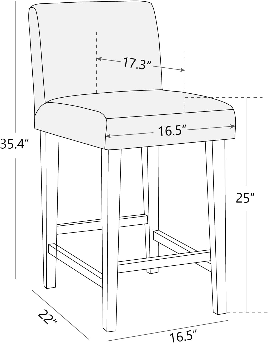 CHITA Juego de 2 taburetes de bar de altura de mostrador, taburetes de bar tapizados de altura de asiento de 25 pulgadas, de piel sintética en