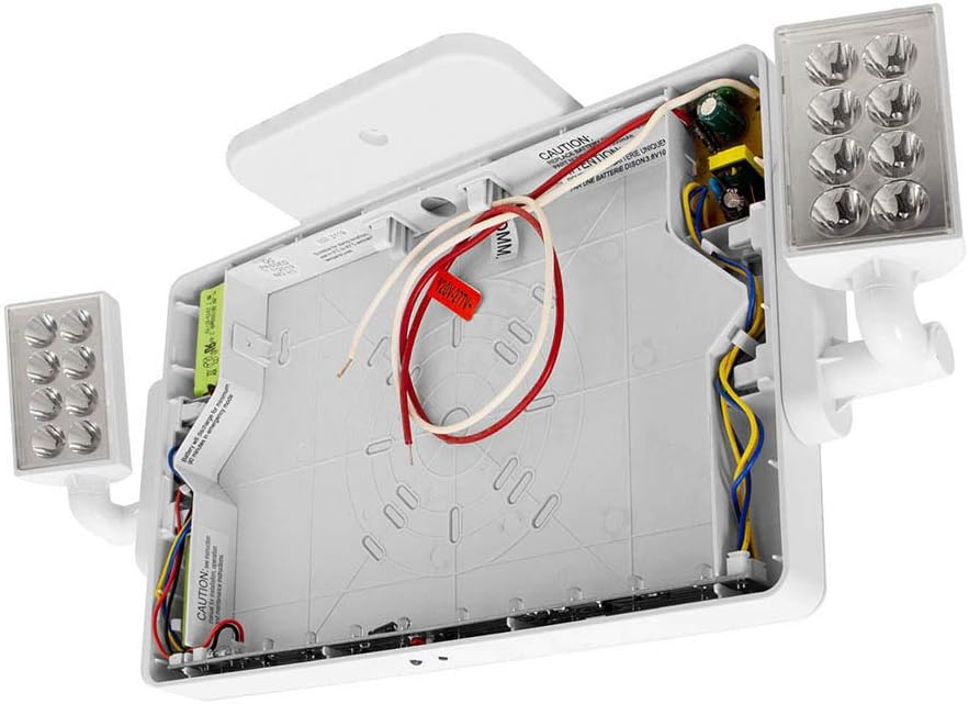 LFI Lights  Letrero de salida rojo combinado delgado con luces de emergencia  Carcasa blanca  Todos los LED  Dos cabezales ajustables  cableado con