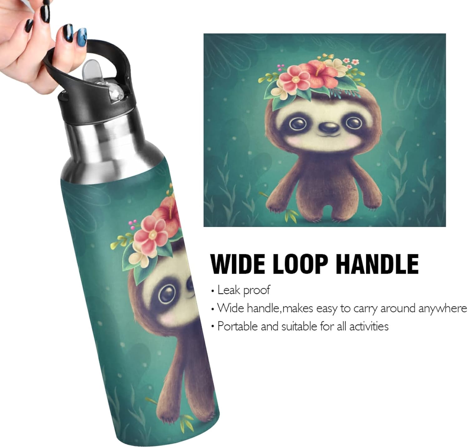 senya Botella de agua de acero inoxidable con tapa con pajilla, para niños, termo para deportes, oficina, gimnasio, aire libre y escuela, 20 onzas