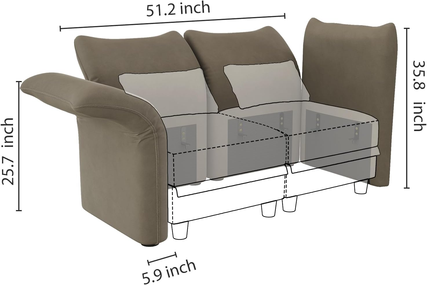 LLappuil Par modular de sofá modular con respaldo y reposabrazos laterales para sofá modular convertible, sofá modular y reposabrazos lateral,