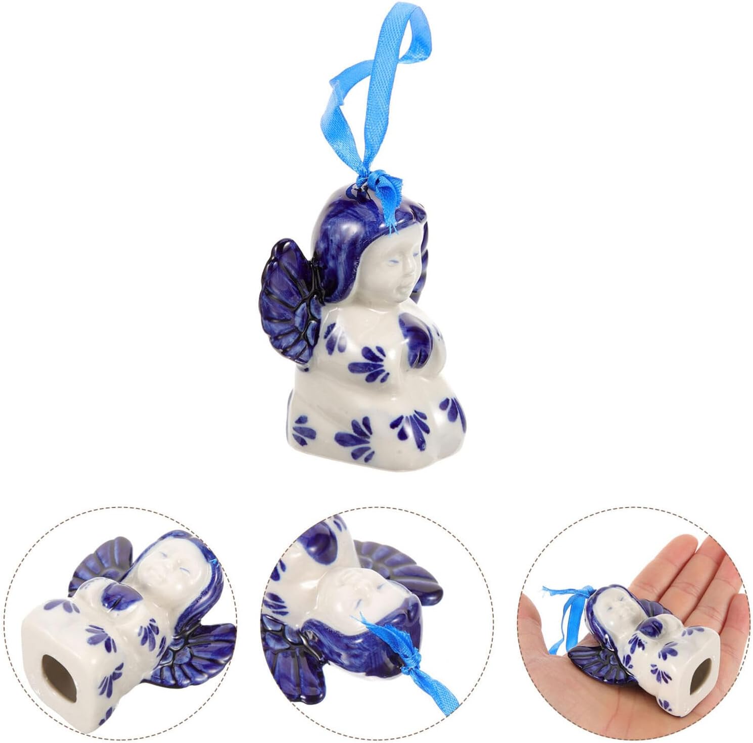 Abaodam Adorno de ángel de porcelana azul y blanca para colgar en el espejo retrovisor del coche, decoración del hogar, bendición de buena suerte