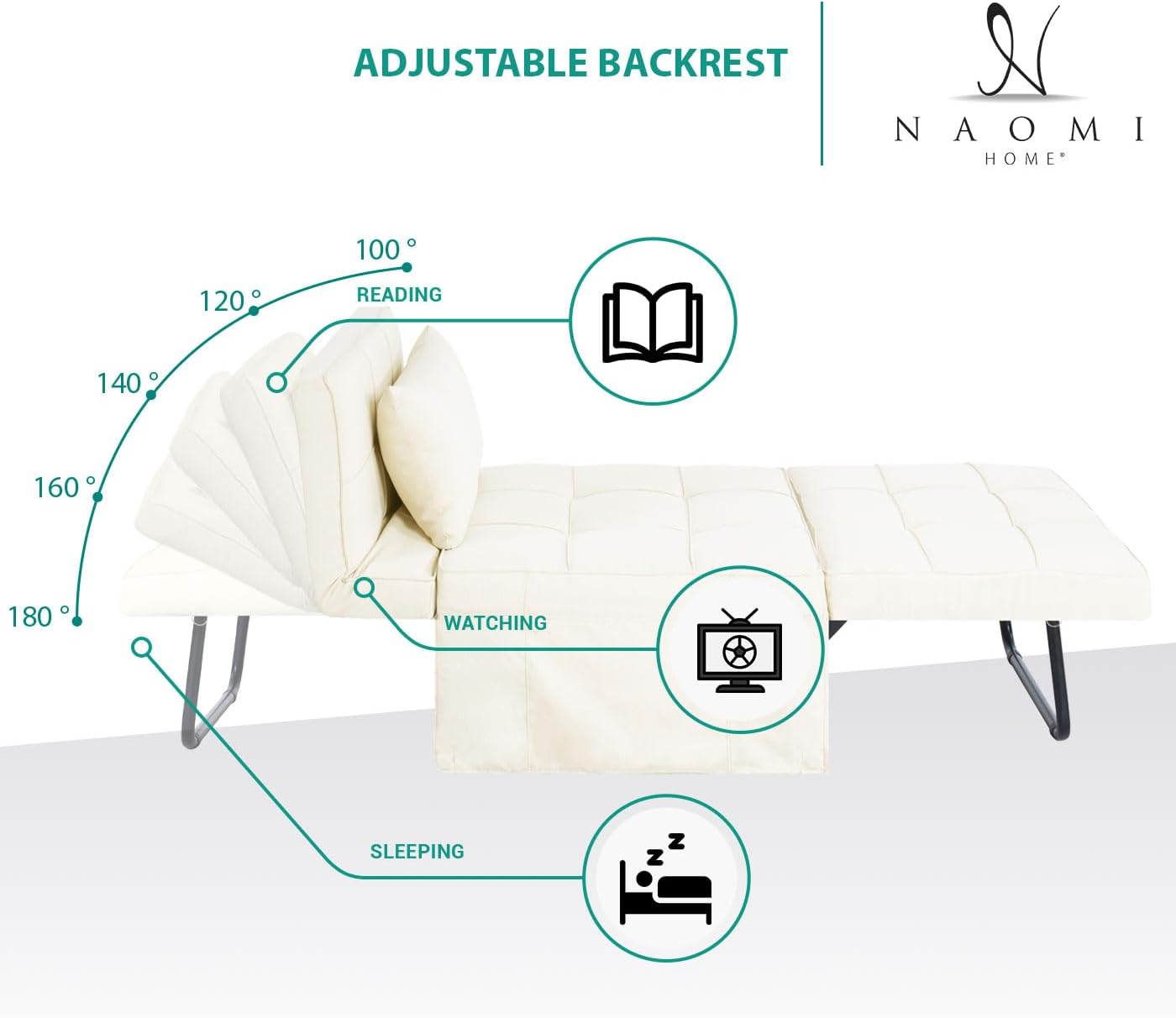 Cama con silla de dormir, cama otomana convertible multifunción 4 en 1, silla de cama de lino transpirable, sofá cama convertible con respaldo