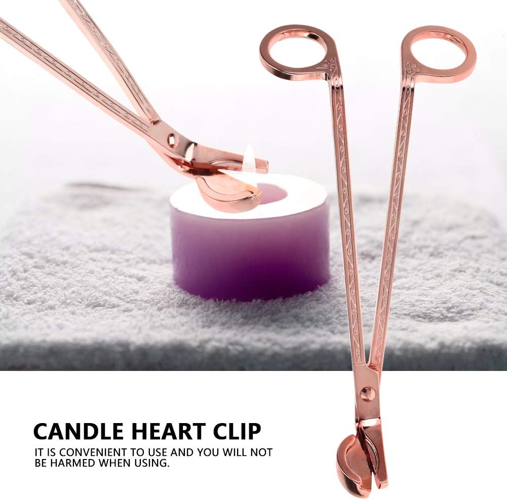 Restokki Cortador de mechas de vela, de acero inoxidable, chapado semicircular, con clip de corazón, tijeras, kit de cuidado de velas para amantes