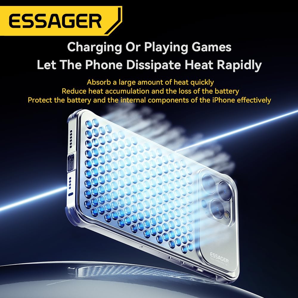 ESSAGER Aleación de aluminio 3D de disipación de calor agujeros anticaída bisel delgado caso para iPhone 13 Pro Max (para iphone13 pro max, gris)