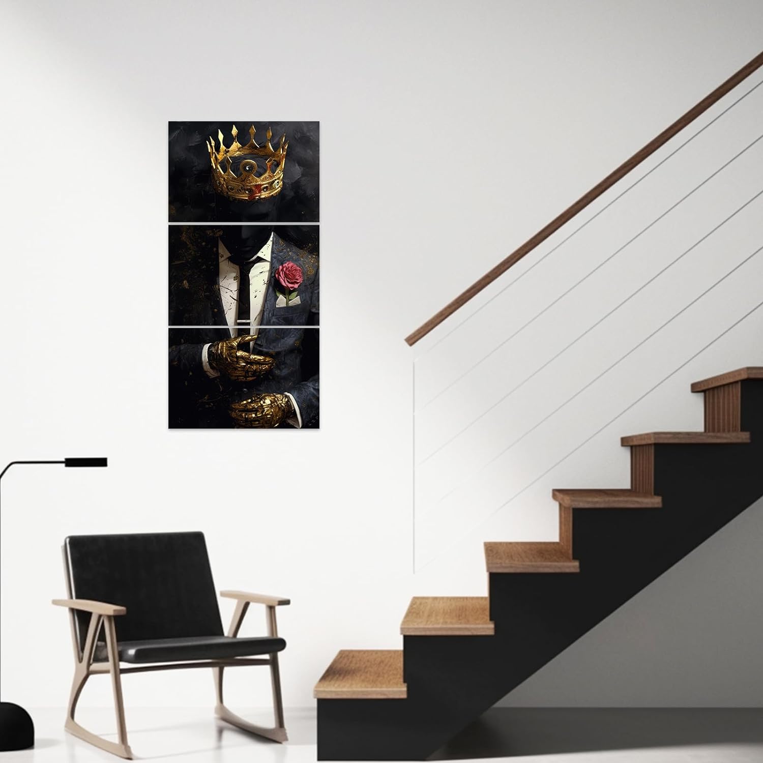 ZXHYWYM Arte de pared afroamericano de 3 piezas, imágenes de hombre negro, coronas doradas, lienzo para sala de estar, dormitorio, oficina en casa