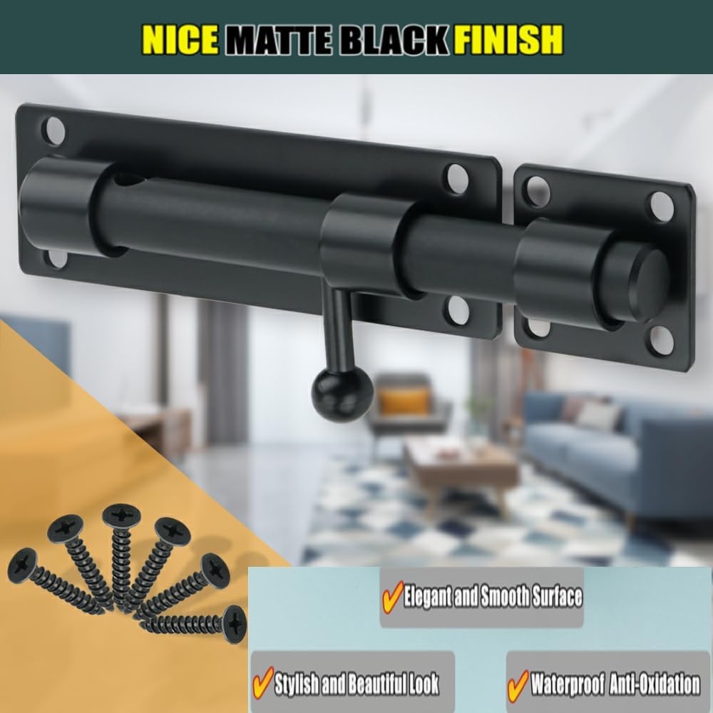Alise Pestillo de puerta deslizante con candado, pernos de barril resistentes de 6 pulgadas, herrajes de puerta de doble cara para valla de madera,