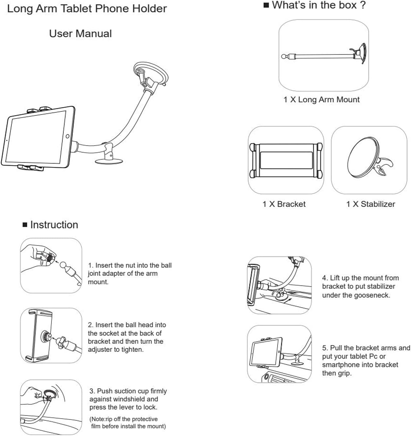 Soporte para tablet de parabrisas de camionetaautomóvil para iPad y teléfono de 4 a 13 pulgadas, soporte para tablet con brazo largo de cuello de