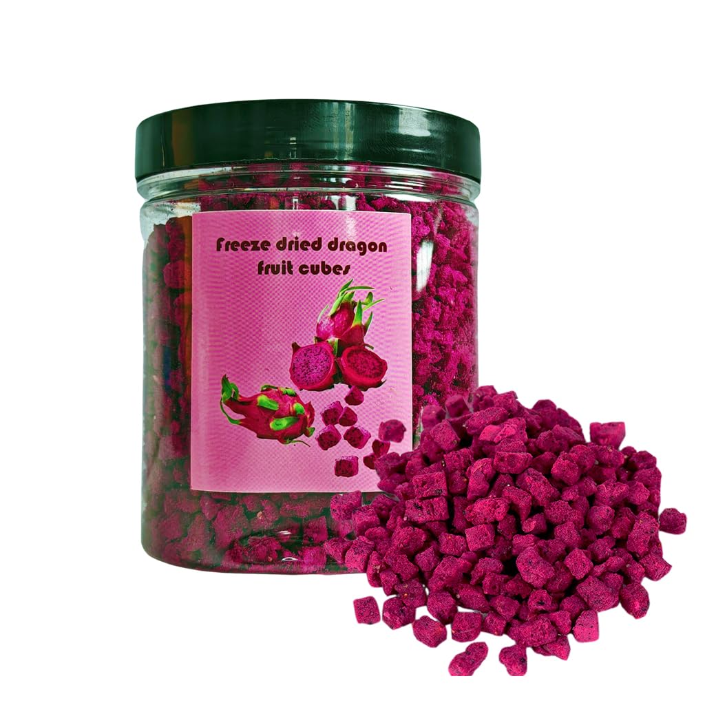 XCVFDVOR Fruta del dragón en cubitos  Cubos de fruta de dragón liofilizados  Sin azúcar añadido  Adecuado para bebidas, hornear, cereales de