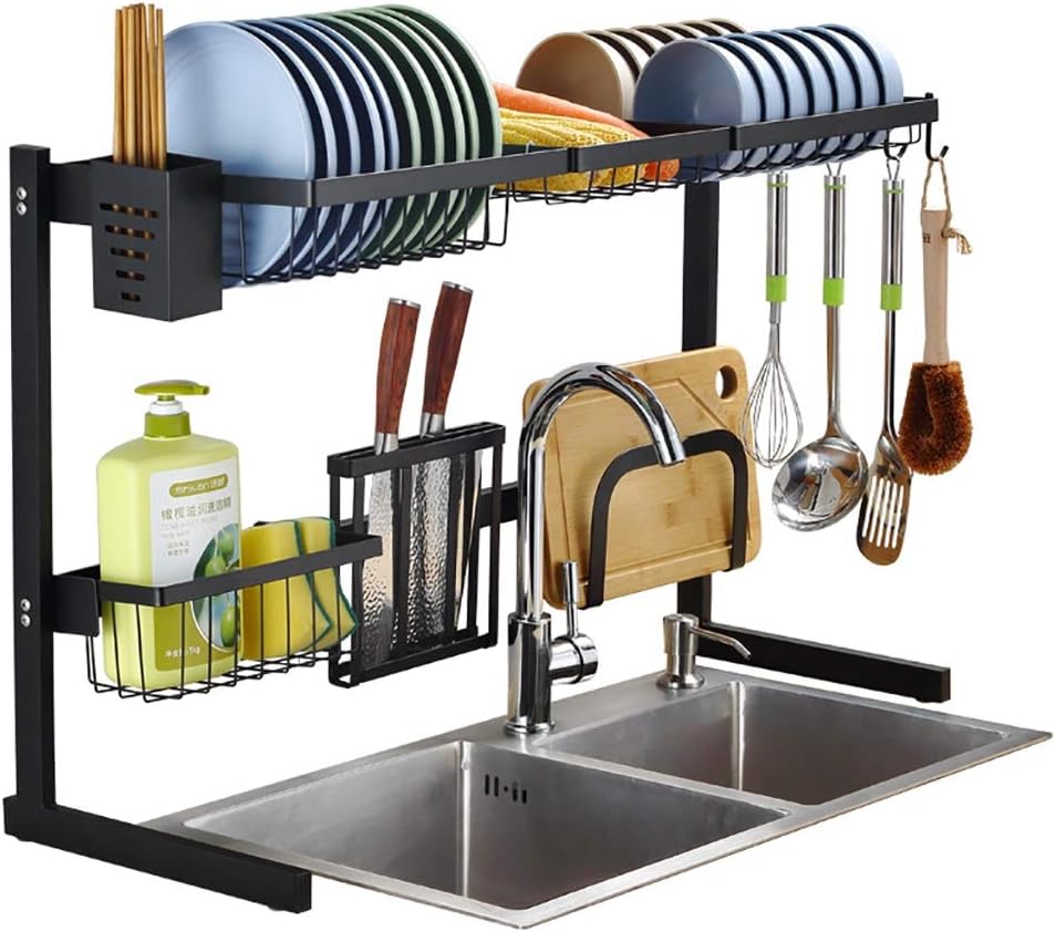 Escurridor de platos sobre el fregadero, estante escurridor para suministros de cocina, organizador de mostrador de almacenamiento, soporte para