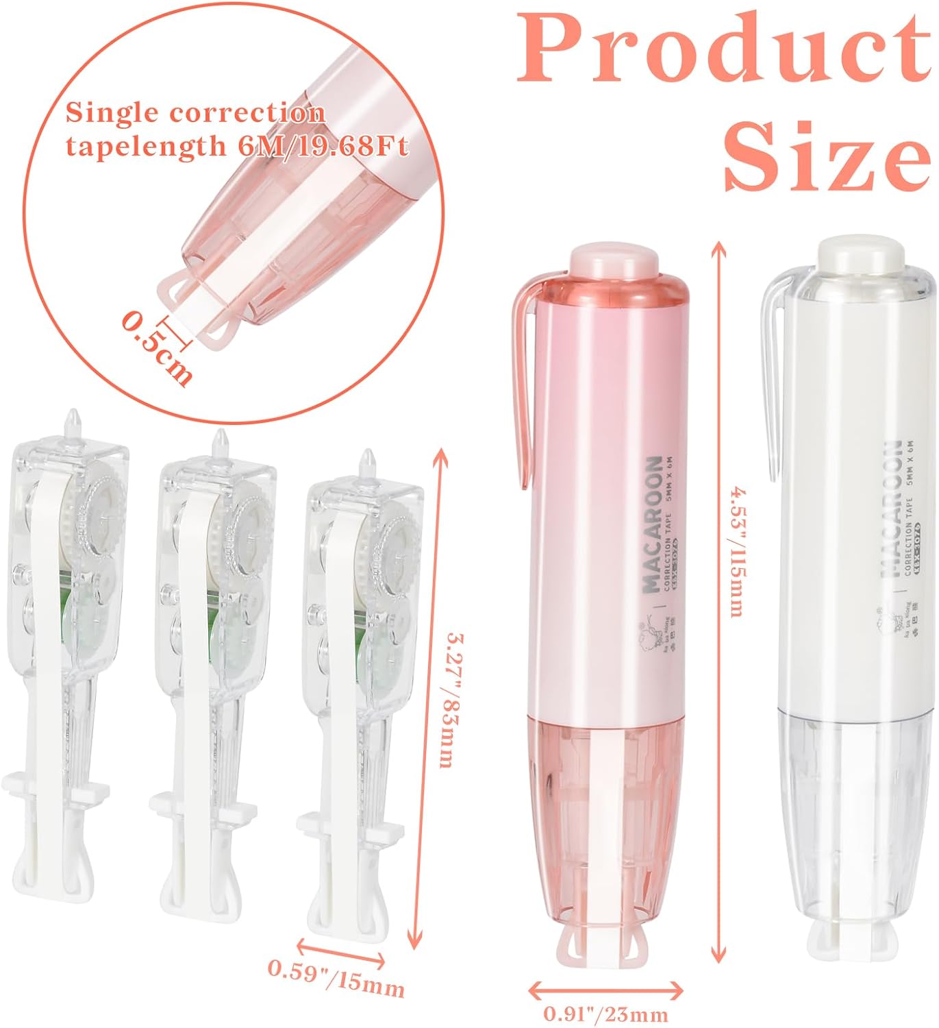 Cintas opacas retráctiles recargables para corrección instantánea, bonitos bolígrafos blancos con 3 aplicadores de cinta de repuesto para