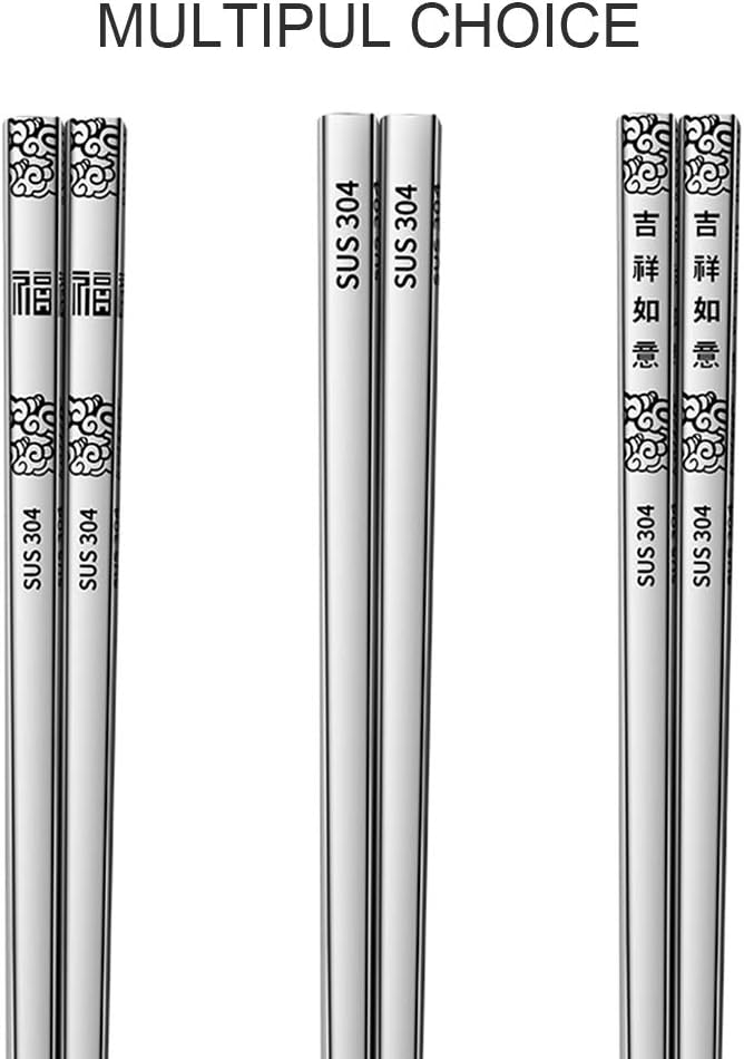 5 pares de palillos, palillos reutilizables, palillos de metal aptos para lavavajillas, con caja de regalo, juego de palillos de acero inoxidable