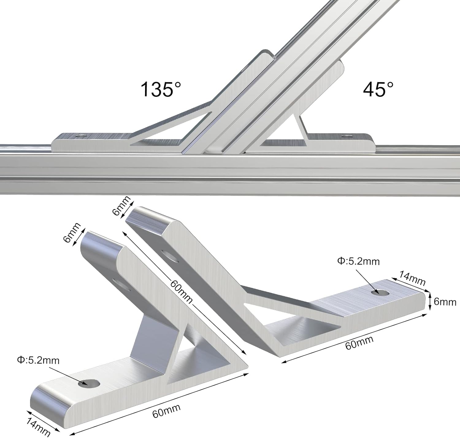 4 unids 45 grados135 grados 2020 esquina soporte de conexión para perfil de extrusión de aluminio serie 2020 (45 grados)