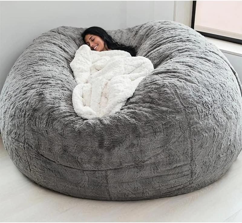 Funda para silla tipo puf de piel gigante para niños y adultos, (sin relleno), muebles de sala de estar, grande, redondo, suave, esponjoso, de piel