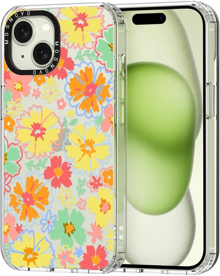 MOSNOVO Buffertech – Funda compatible con iPhone 15 Plus, impacto de caída de 6.6 pies, tecnología antidesprendimiento, funda transparente de