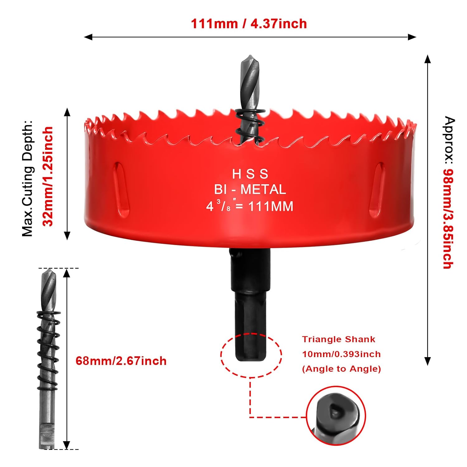 Sierra perforadora de 4 38″ (111 mm) para madera, cortador de agujeros bimetálico HSS con broca piloto para luces empotradas, tableros de PVC, fibra