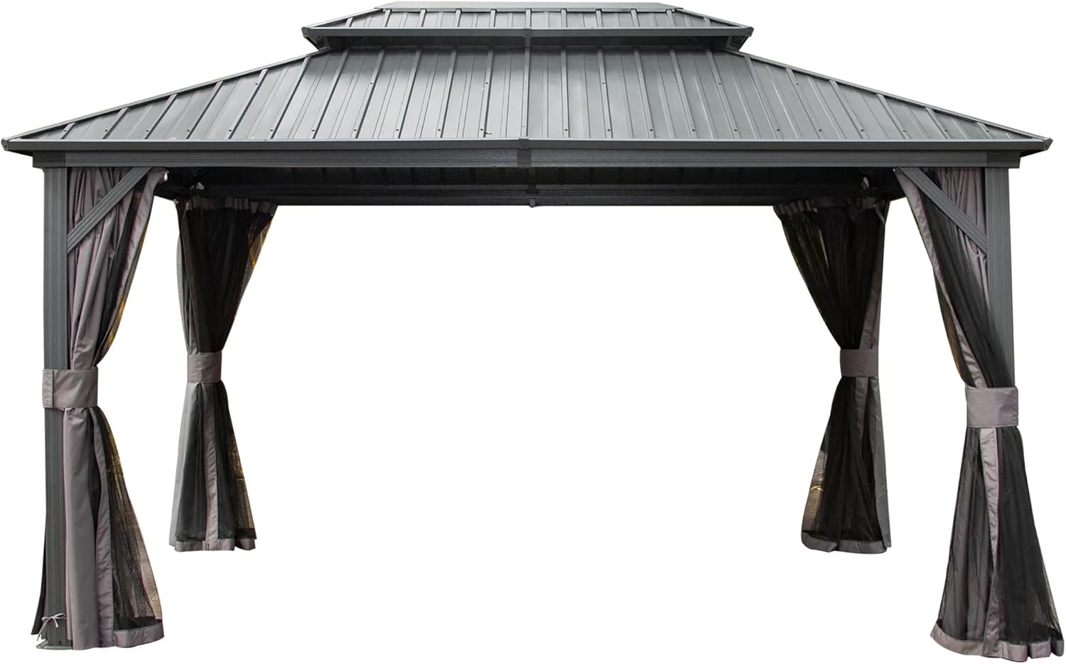 Gazebo de aluminio para exteriores con techo rígido con doble toldo de acero galvanizado para patios, terraza, patio trasero, césped y jardín,