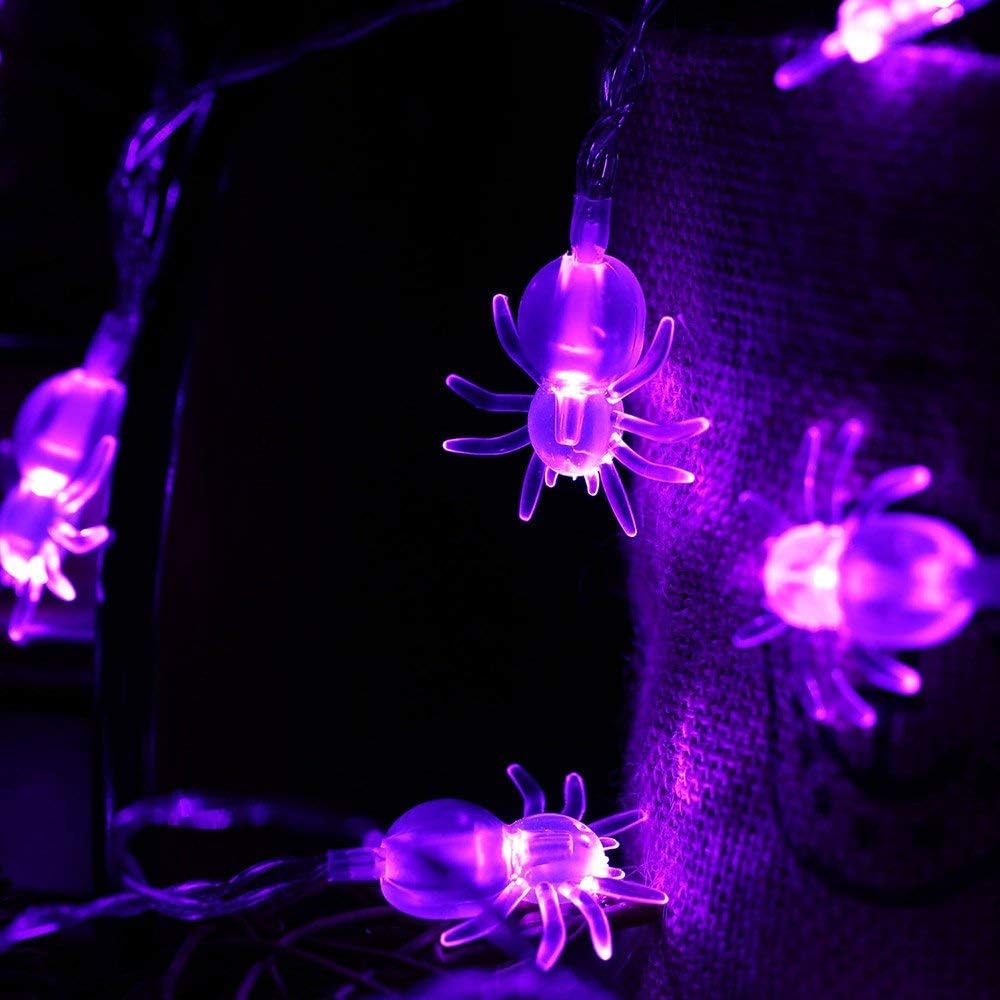 Toodour Luces de araña para decoración de Halloween, impermeables, 15.25 pies, 30 luces LED alimentadas por pilas para decoración de Halloween