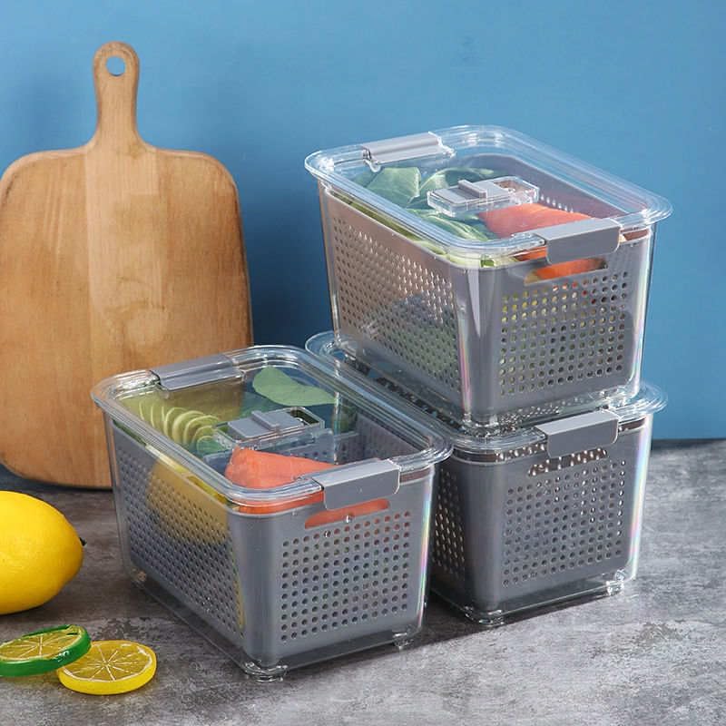 SHEBI PRODUCT Paquete de 3 cubos organizadores de refrigerador, organizador de plástico transparente para frutas y productos con bandeja extraíble,