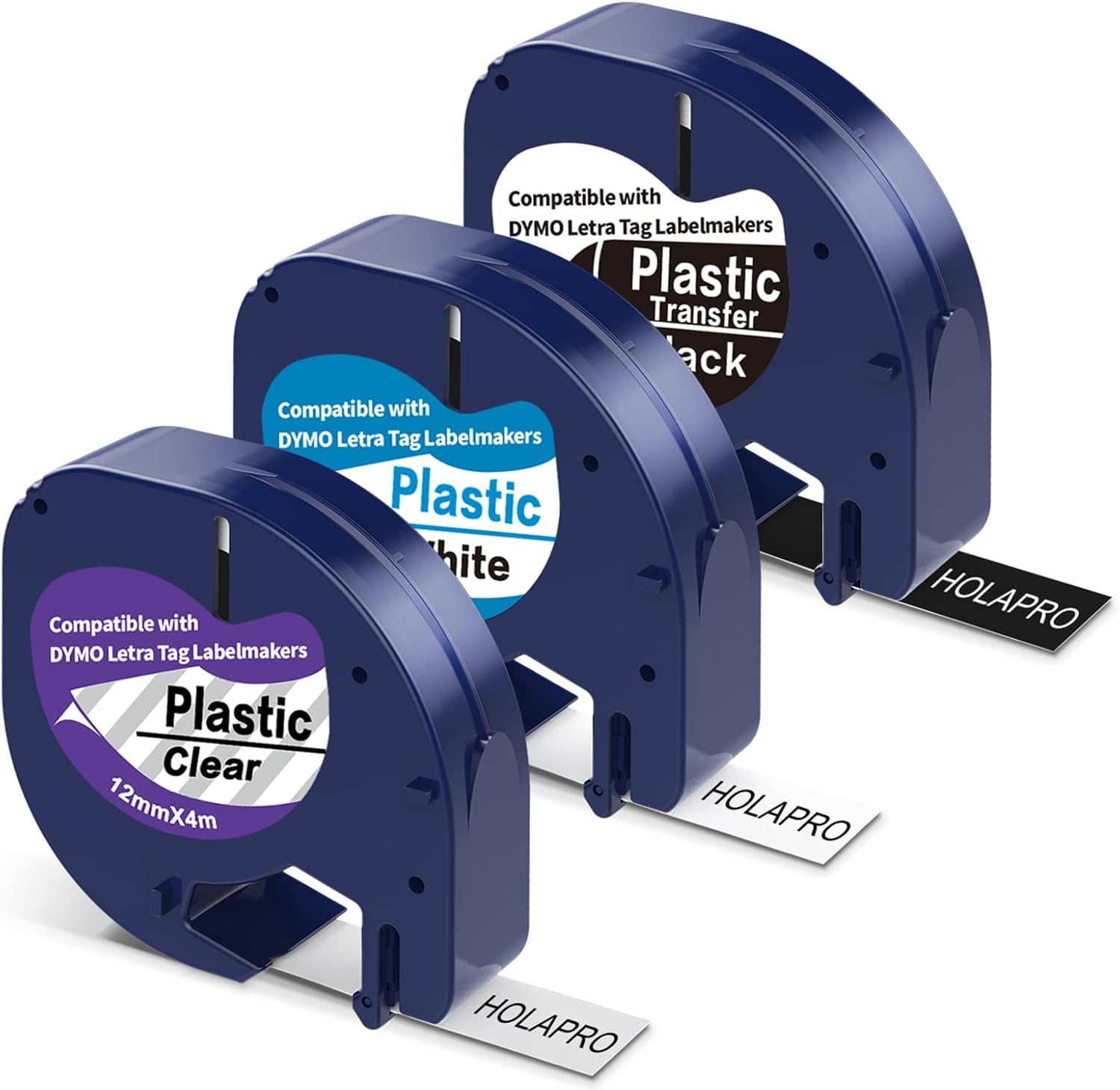 DYMO LetraTag – Paquete de 3 cintas de plástico de repuesto para DYMO LT-100H LT-100T LT-110T QX50 XR XM 2000, negro sobre blanconegro sobre