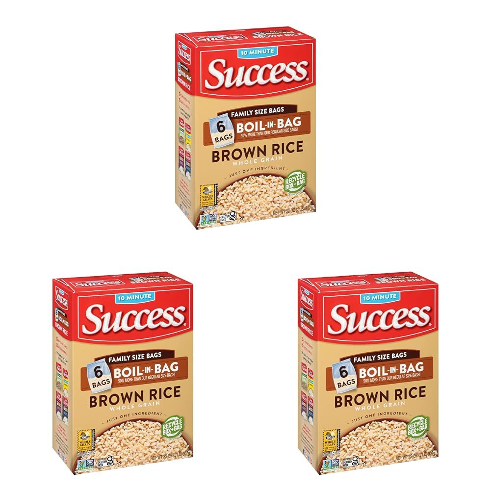 Success Arroz hervido en bolsa, arroz integral, comidas de arroz rápidas y fáciles, caja de 32 onzas (paquete de 3)
